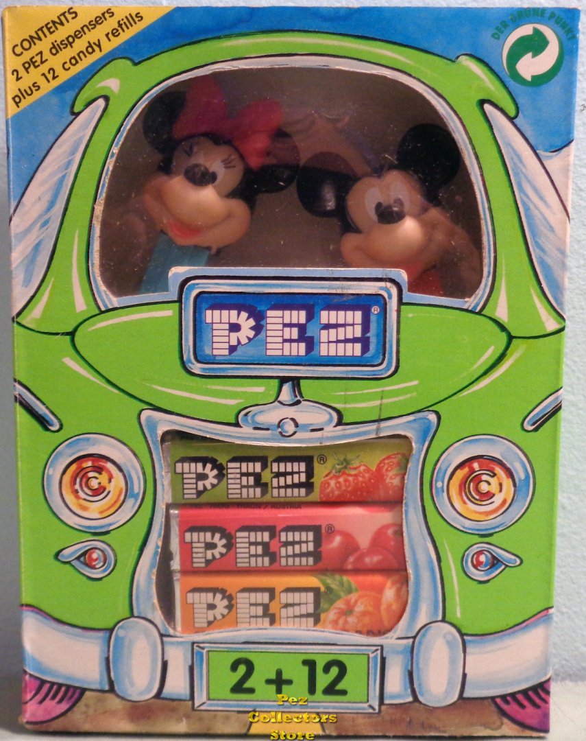 (image for) 2 + 12 Green Car Box with Minnie and Mickey Pez