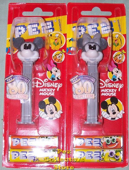 (image for) 80th Anniversary Retro Grey Scale Mickey and Minnie Ltd. Ed PEZ Pair MOC