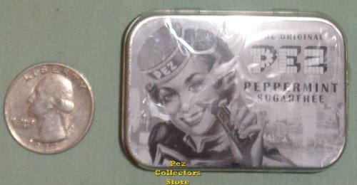 (image for) Black and White Pez Girl Tin with Sugar Free Peppermint Candy