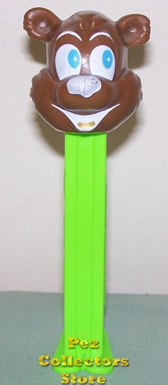 (image for) Misfit Icee Bear Pez Brown Face on Neon Green Stem Gold Tongue