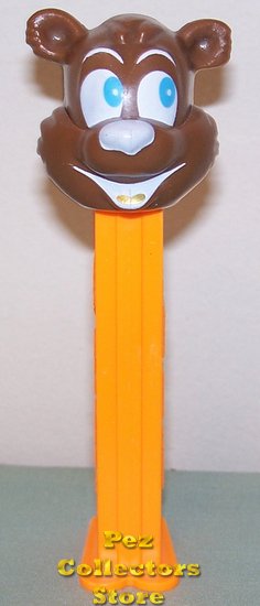 (image for) Misfit Icee Bear Pez Brown Face on Orange Stem Gold Tongue