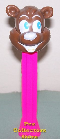 (image for) Misfit Icee Bear Pez Brown Face on Neon Pink Stem Gold Tongue