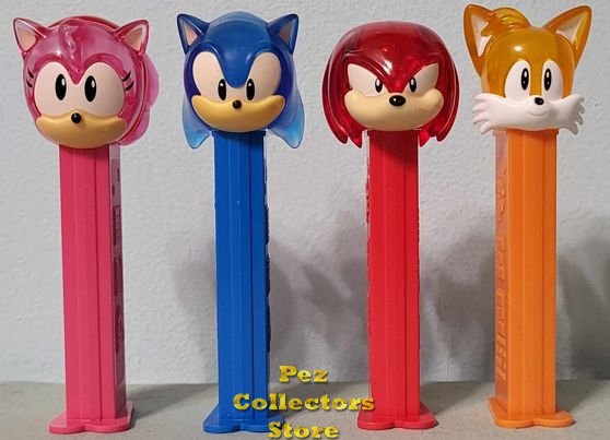 (image for) Crystal Sonic the Hedgehog Pez Set Amy Sonic Knuckles Tails LOOSE SOS