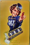 (image for) Metal Peppermint PEZ Curly Hair Presenter Girl Advertising Sign 8" x 12"