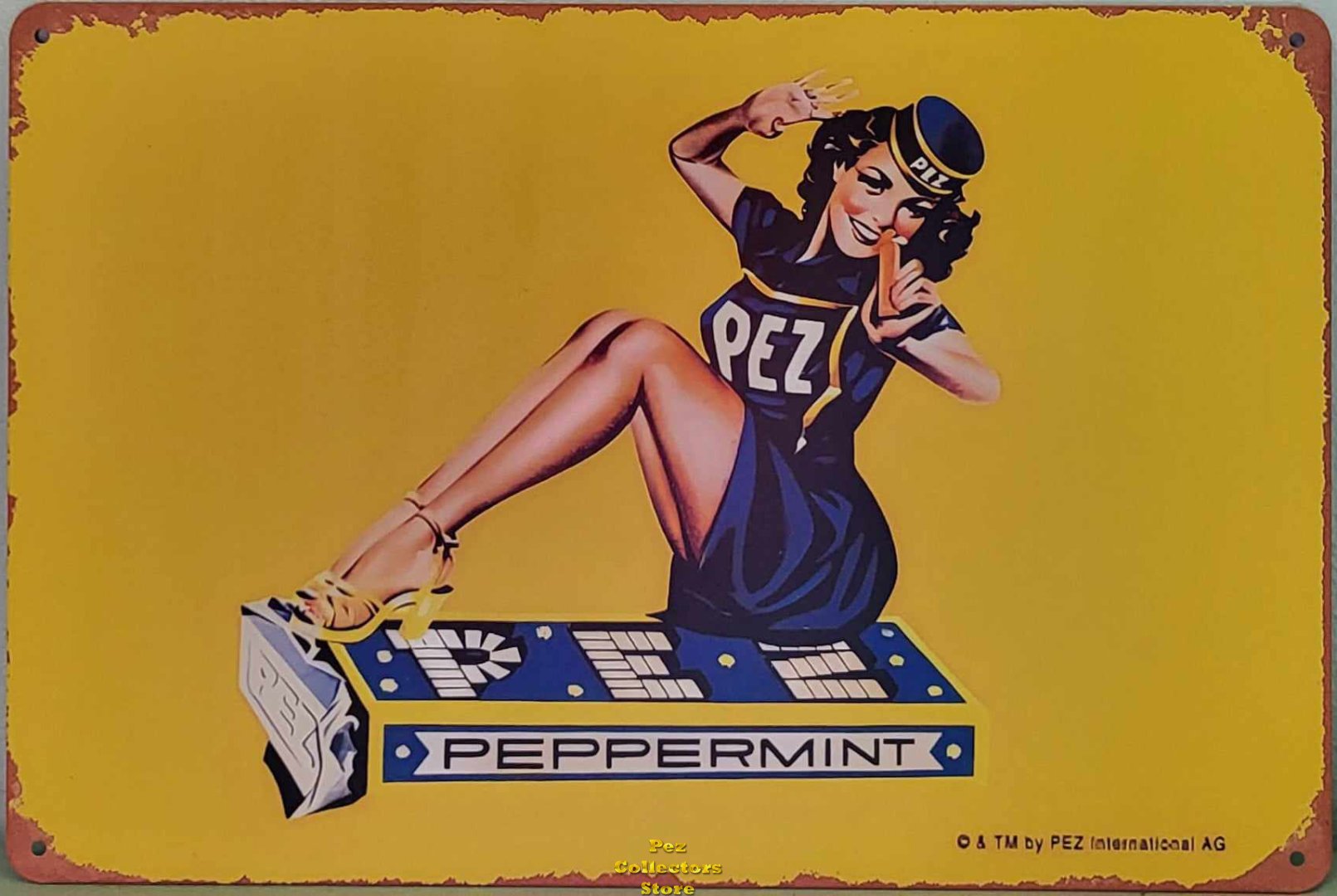 (image for) Metal PEZ Girl Sitting on a Peppermint Candy Pack Sign 8" x 12"