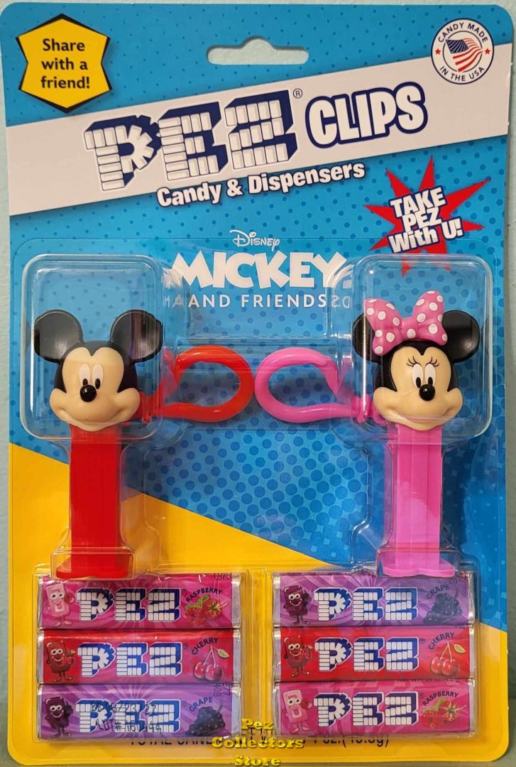 (image for) Mickey and Minnie Mini Pez Backpack Clips Mint on Card