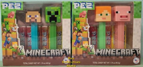 (image for) Minecraft Twin Pack Pair Steve Creeper Alex and Pig Pez