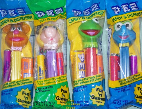 (image for) Muppets Series 2 Pez Set Kermit zigzag, Large Miss Piggy MIB