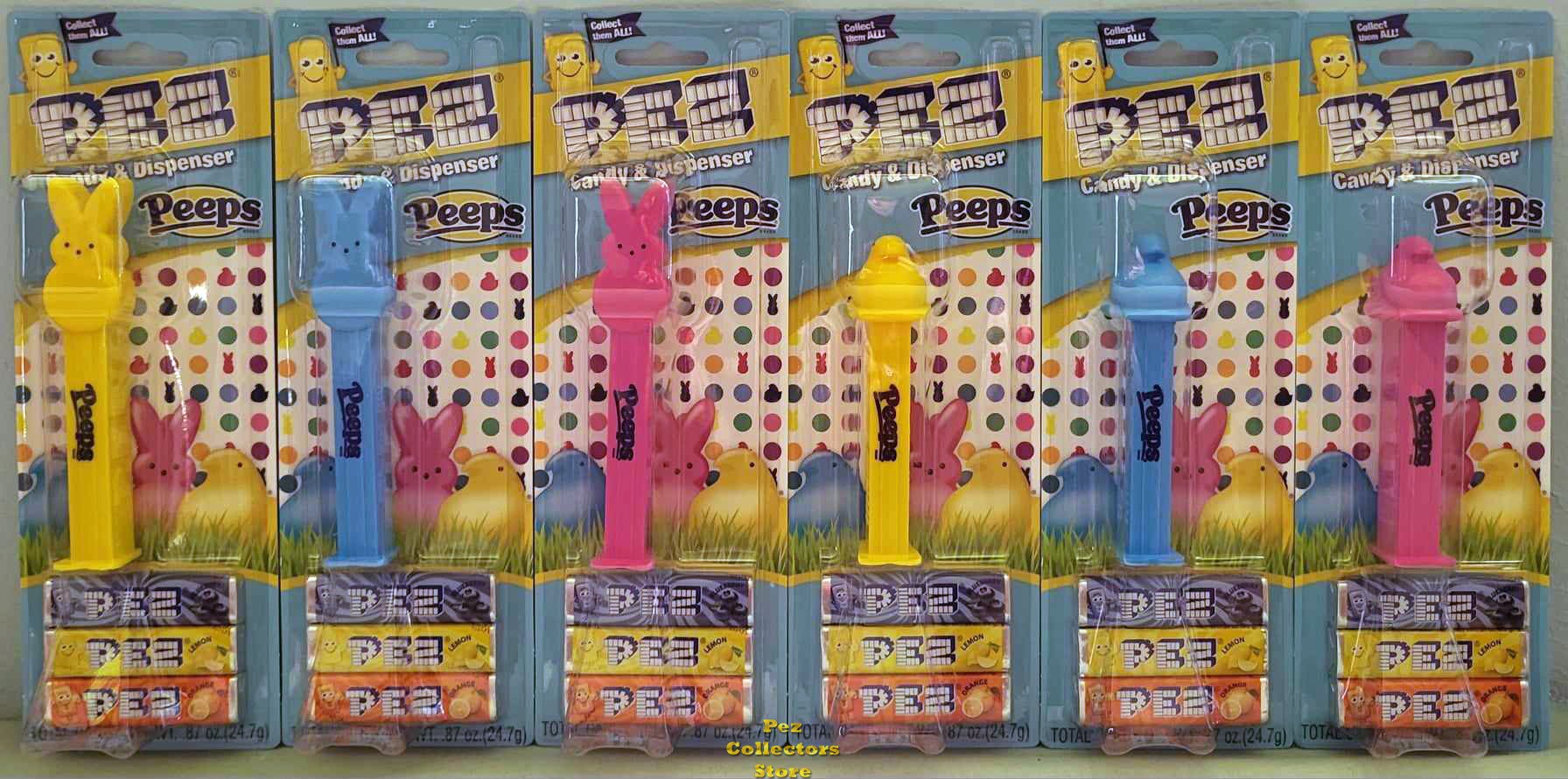 (image for) Peeps Yellow, Blue and Pink Bunnies and Chicks Pez Set of 6 MOC