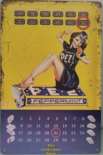 (image for) Metal Peppermint PEZ Girl Perpetual Calendar Sign 8" x 12"