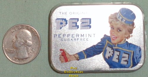 (image for) Pez Girl holding Regular Tin with Sugar Free Peppermint Candy