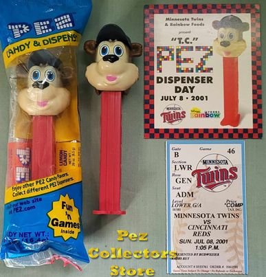 (image for) Twins TC Bear Promo Pez 1998 copyright MIB with Card and Game Ticket