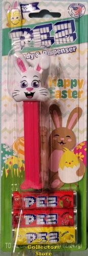 (image for) 2025 White Head Purple Eye Floppy Ear Bunny Pez on Pink Stem MOC