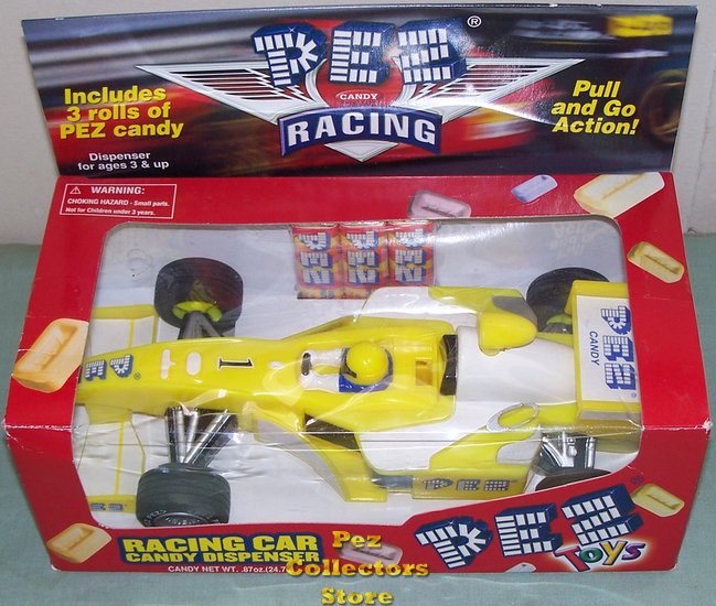 (image for) Yellow Pez Indy Style Race Car Pull-n-Go Action