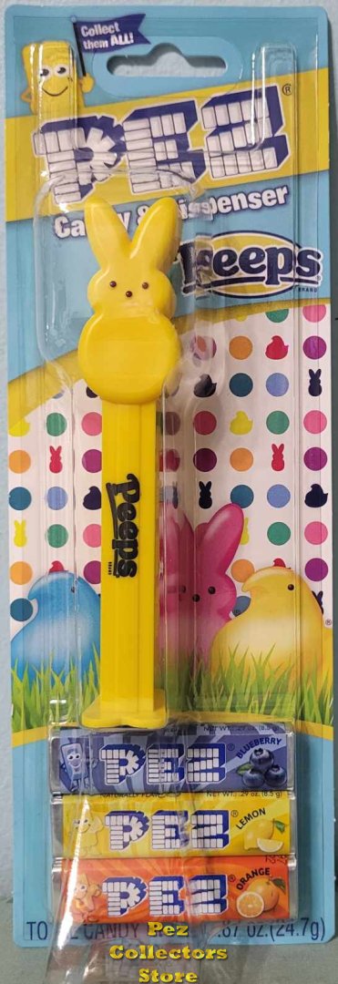 (image for) Peeps Yellow Bunny Pez Mint on Blue Card with Blueberry Pez Candy for Easter 2025