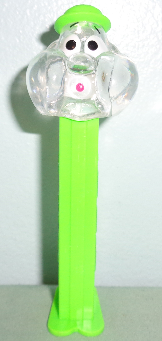 Colorless Crystal Bubbleman on Neon Green Stem Pez Loose